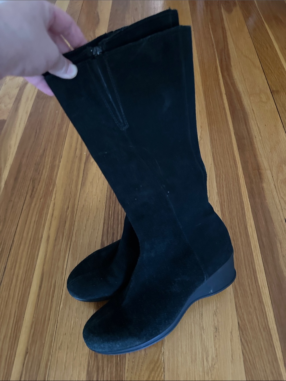 La CANADIENNE Black Suede Knee-High Wedge Boots